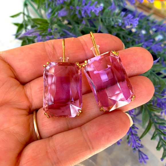 Large Lavender Crystal Earrings - Picture 4 of 6